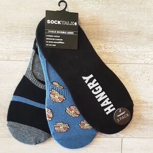 Men's 3pc mix n match No Show Invisible Socks Hangry Burgers Stripes Socktalk